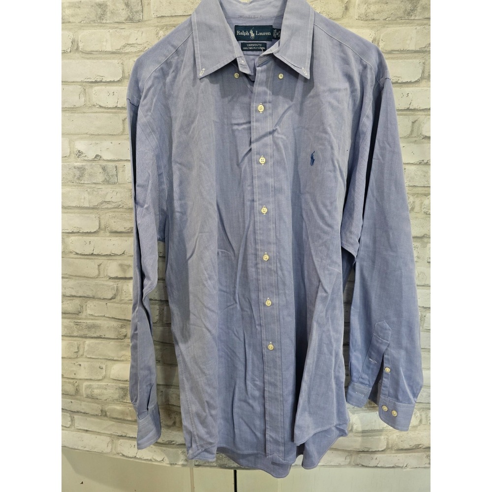 Ralph Lauren Yarmouth Mens Dress Shirt 16 34/35 Blue Button‎ Down